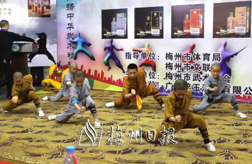 梅州市武術協會培訓基地的學員在展示少林功夫(張少邦 攝)