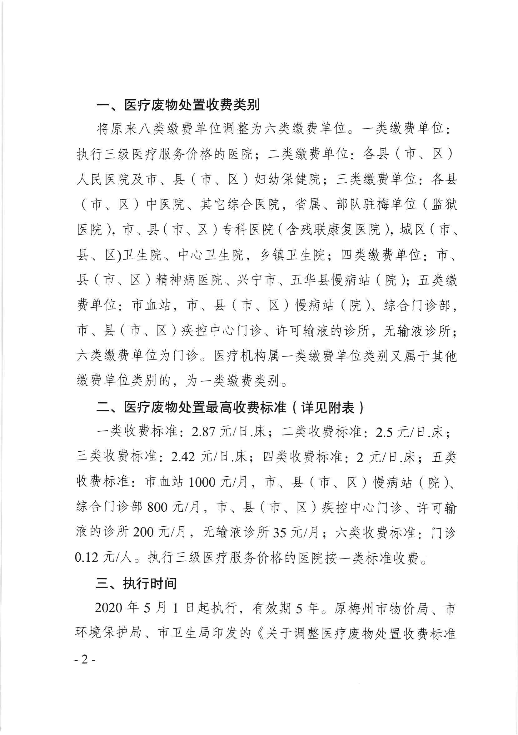 關於調整梅州市醫療廢物處置收費標準的通知（梅市發改價格【2020】75號）_頁麵_2.jpg