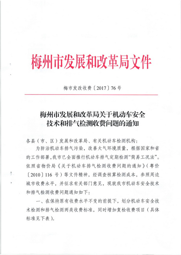 05091120499梅市發改收費〔2017〕76號梅州市發展和改革局關於機動車安全技術和排氣檢測收費問題的通知_1_調整大小.jpg